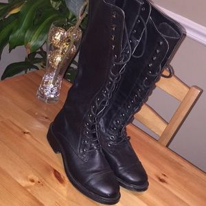 Lace up combat knee highs boots